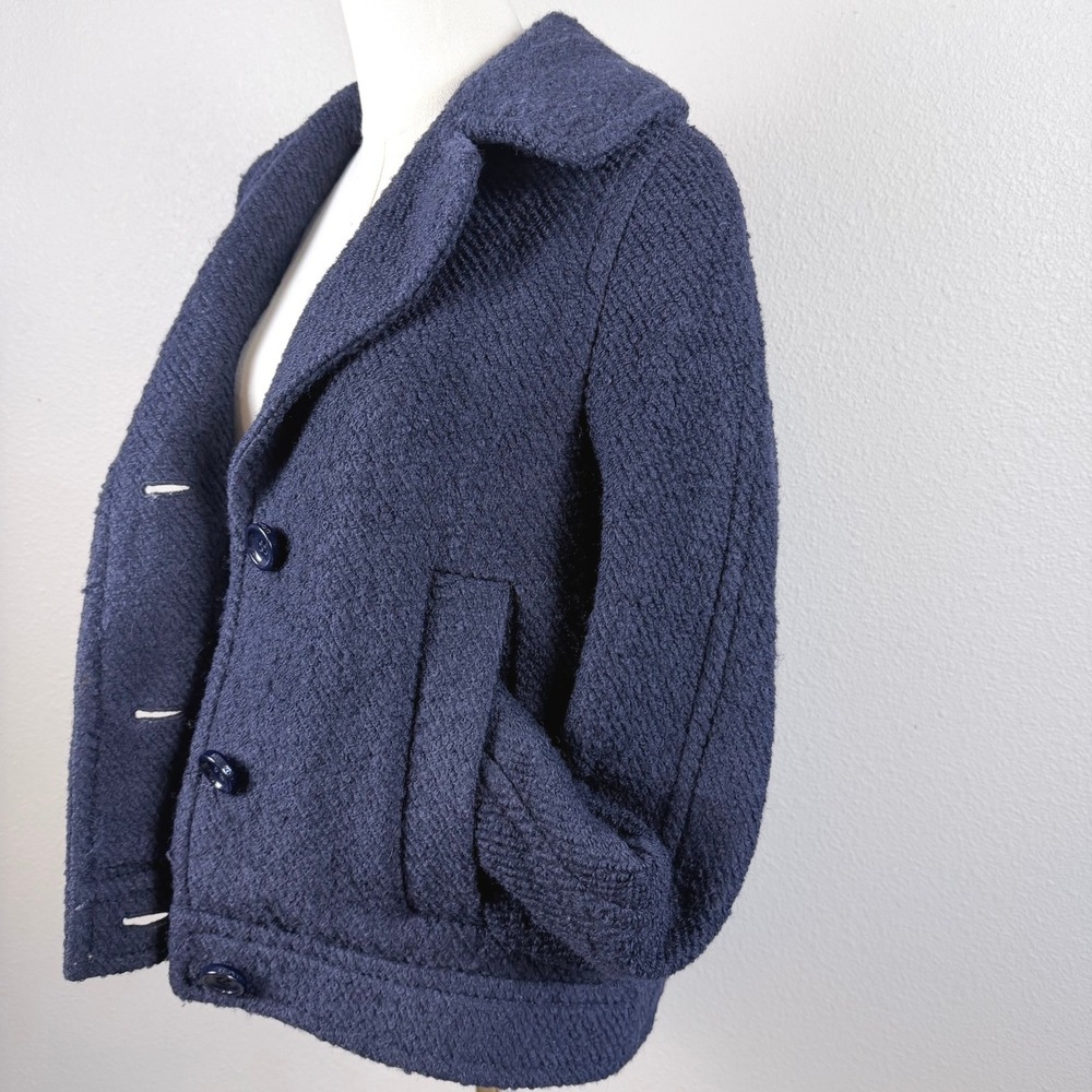 Coach New York Navy Blue Wool Blend Pea Coat Jacket Womens Small Luxury Winter